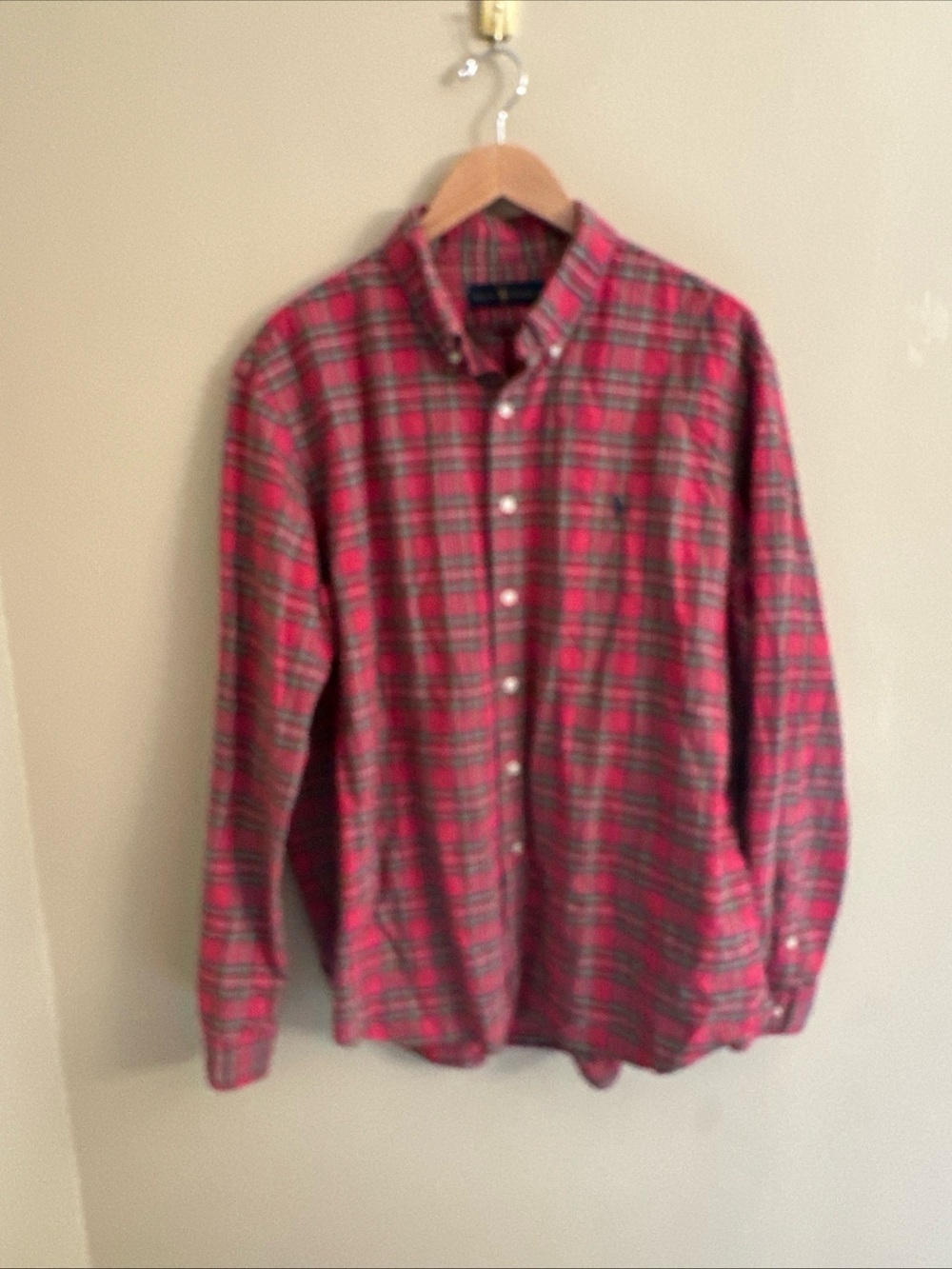 Ralph Lauren Shirt Mens XXL Red Plaid Pony Button Up Long Sleeve Cotton